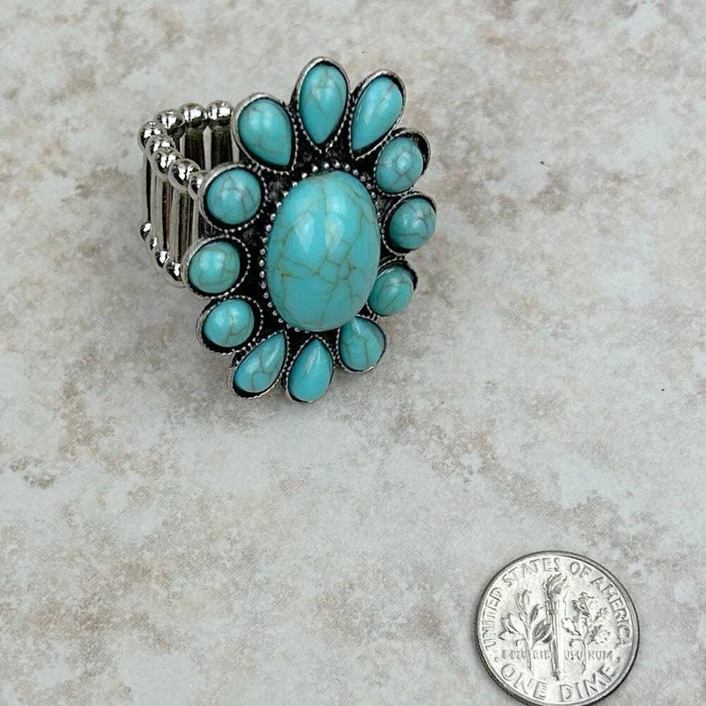 Silver & Blue Turquoise Stone Concho Stretch Ring